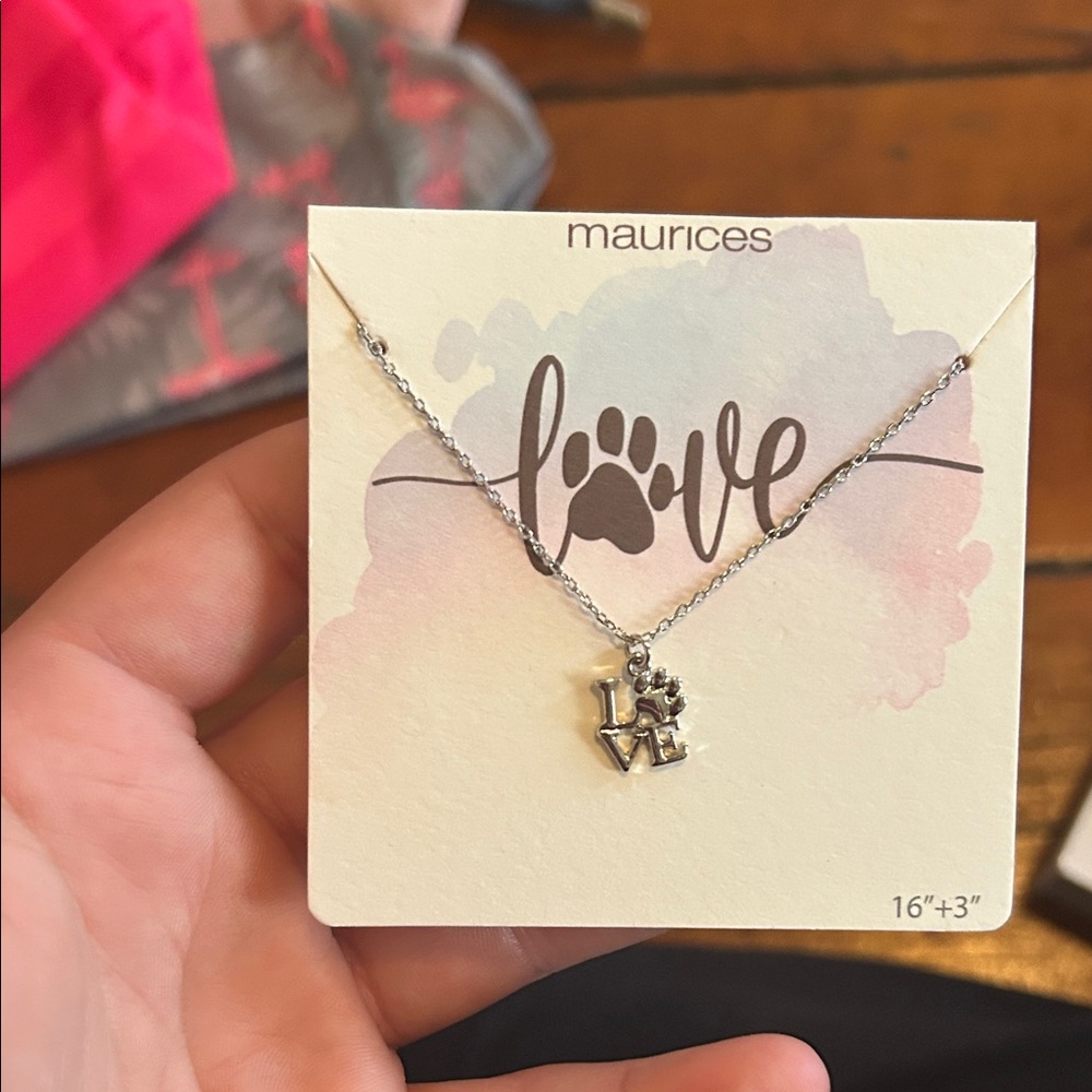 Maurices Silver Dog Paw Love Necklace